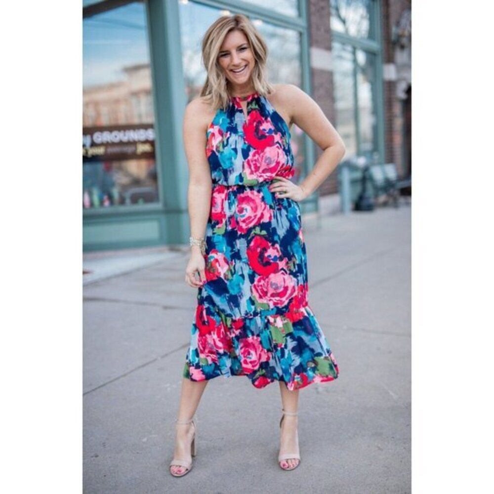 Dress Gibson x Womens Day LIVING Halter Midi Angela Floral Print SZ S NWT $98